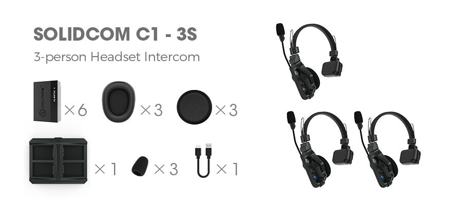 Hollyland Solidcom C1 Casque de Communication sans Fil Système Intercom  Duplex Intégral 3 Utilisateurs Portée 350m Communication d'Équipe Casques à  Oreille Unique avec 1 Maître et 2 Casques Esclave : : High-Tech