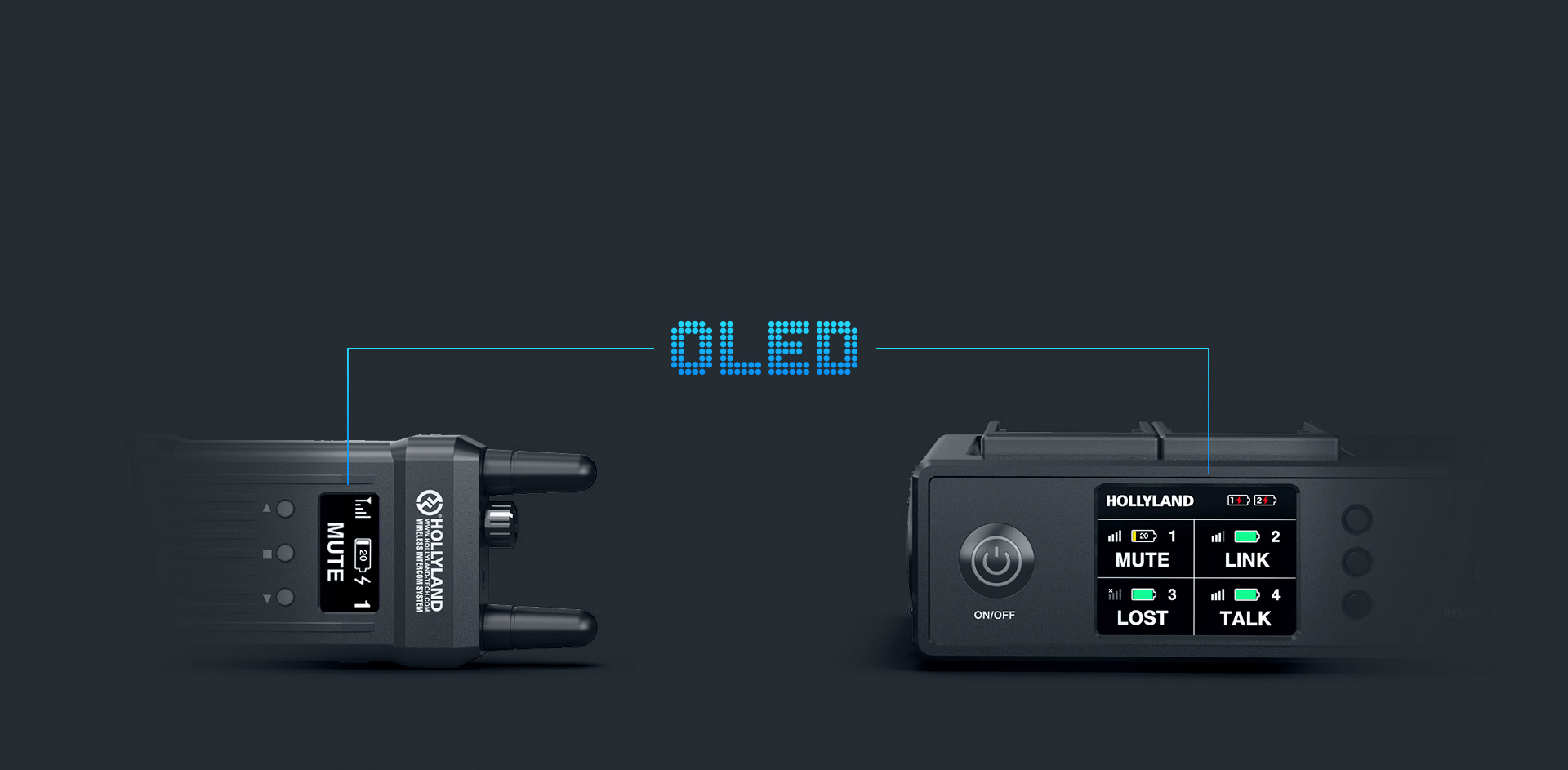 HD OLED beltpack display, wireless intercom beltpacks display, hollyland mars wireless intercom